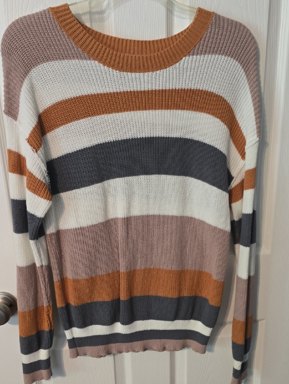 Striped Knit Sweater in Rust, Mauve, Ivory & Charcoal
